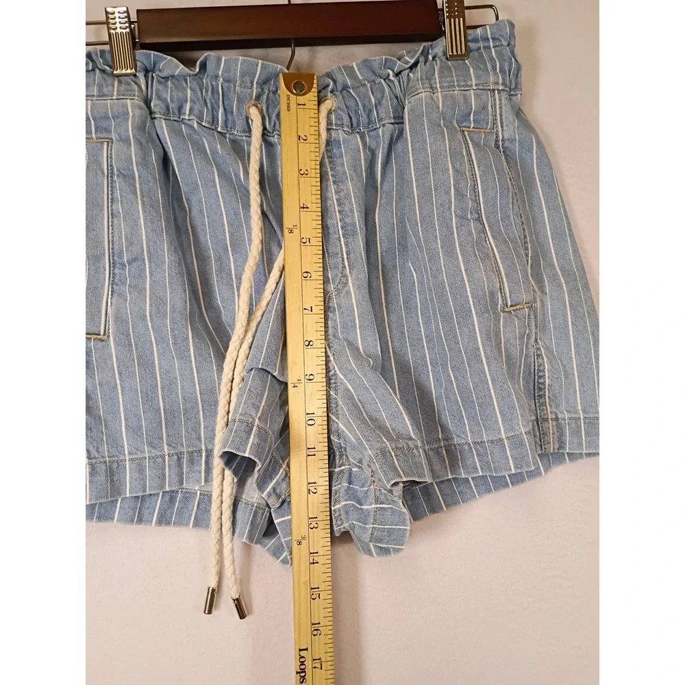 Coastal Nautical LOFT Women S Blue White Pinstripe Paperbag Waist Denim Shorts